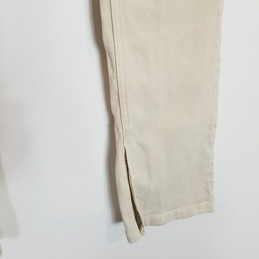 Zara Women Straight Leg Slit Hem Jeans Sz 6 Cream High Rise City‎ Modern
